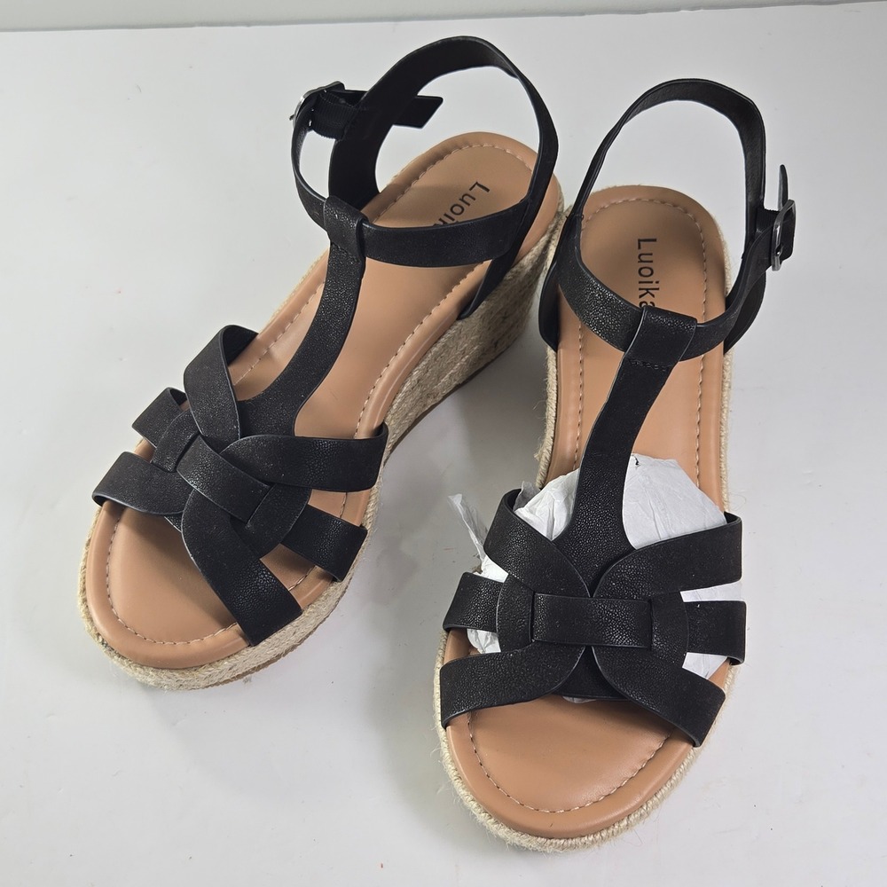 Luoika Black Woven Espadrille‎ Wedge Sandals Women's Size 9.5 Wide